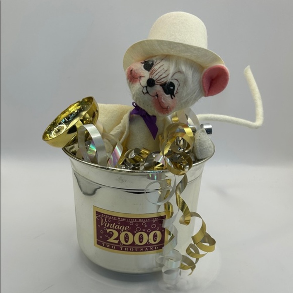 Vintage Annalee 2000 Mouse in Silver Champagne Bucket